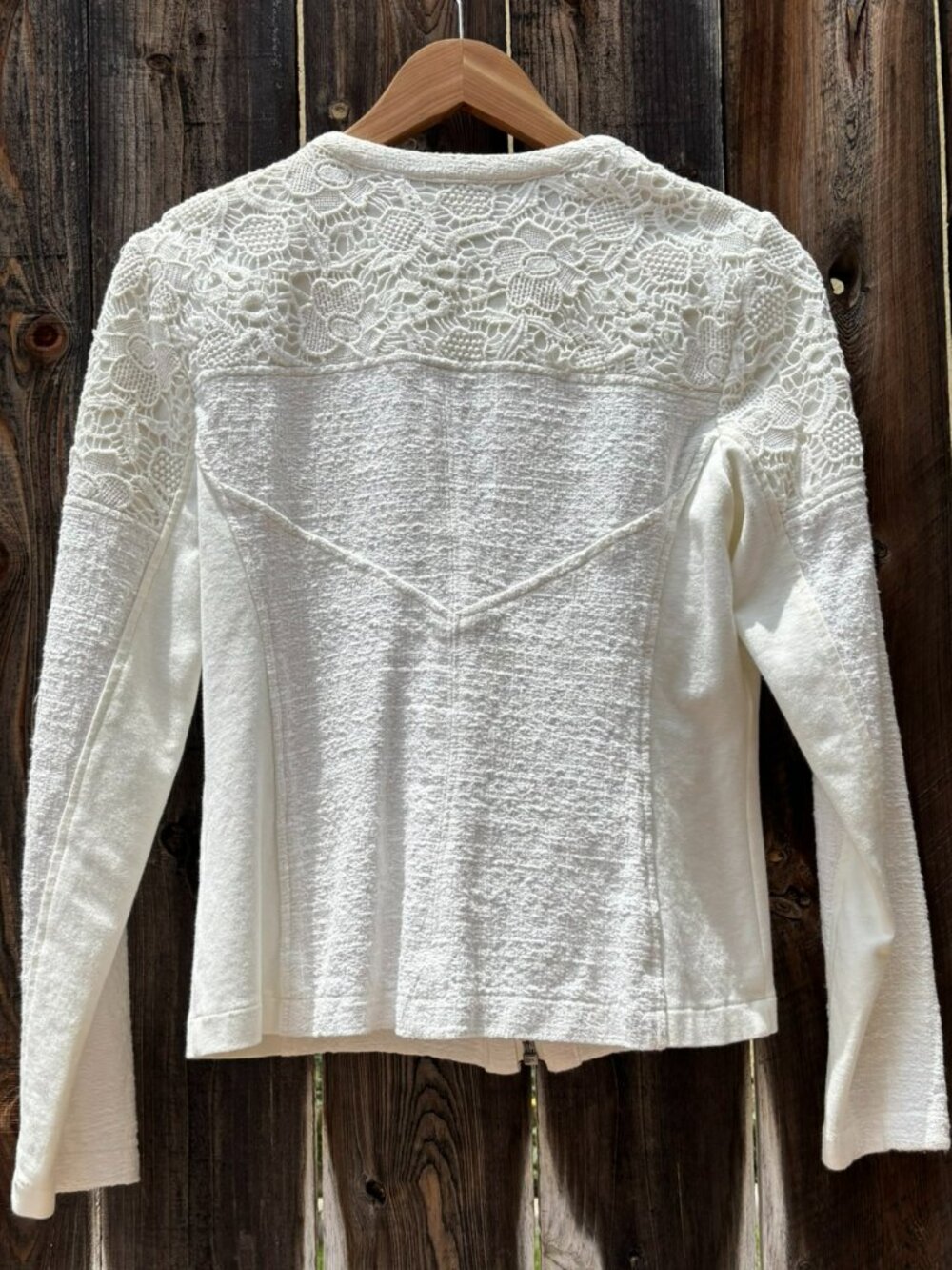 CAbi Cream Lace-Overlay Trim Zip Front Blazer Moto Jacket Medium - Picture 6 of 13